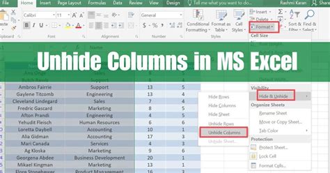 Excel Unhide Specific Columns