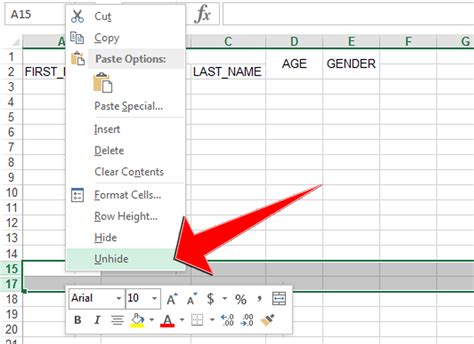 Excel Unhiding Rows Issue