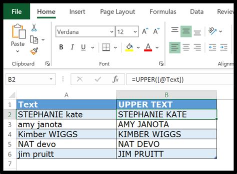 Excel Upper Function Example