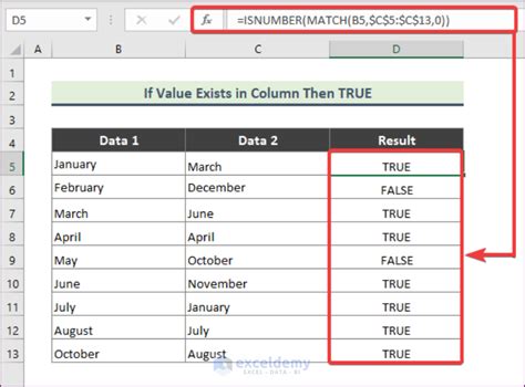 Excel value exists column