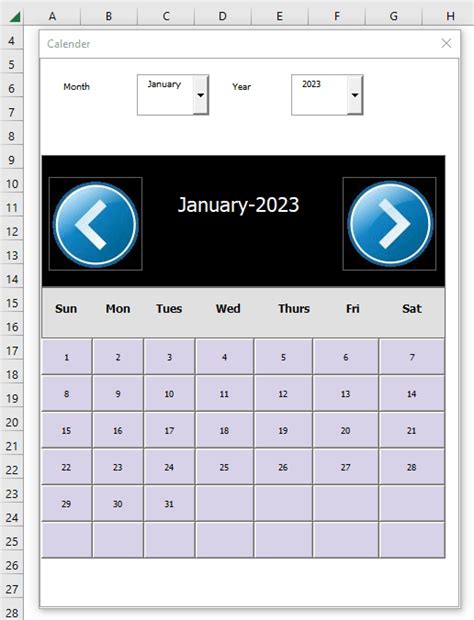 Excel VBA Calendar Example