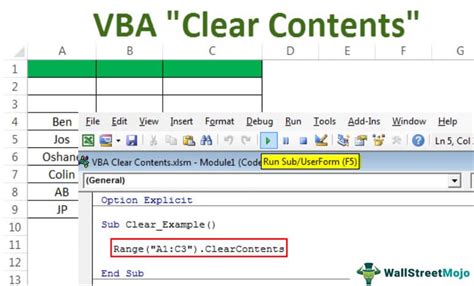 Clear Contents in Excel VBA Gallery Image 1