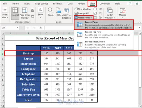 Excel VBA Freeze Panes Example 1