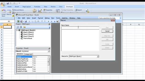 Excel VBA interface with a sheet opened