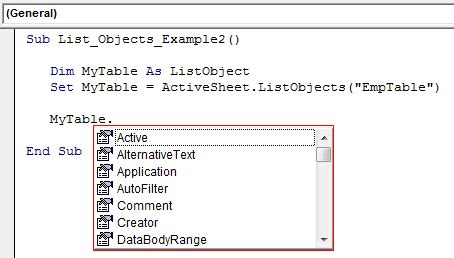 Excel VBA ListObject Method