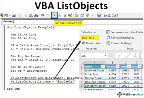 Excel VBA ListObjects