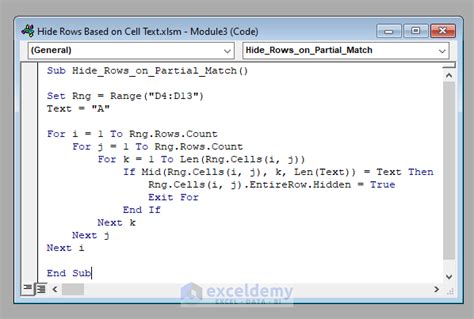 Using VBA macros to hide rows in Excel