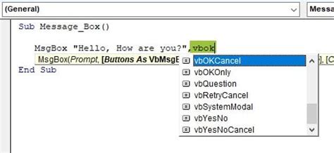 Excel VBA MsgBox Button Constants