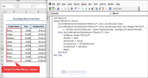 Sorting a Number Column in Excel with VBA