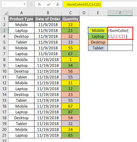 Excel VBA SumByColor Function