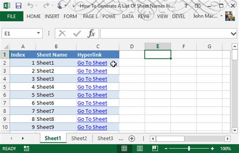 Displaying the tab name using VBA