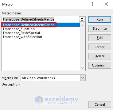 Excel VBA Transpose Range Example