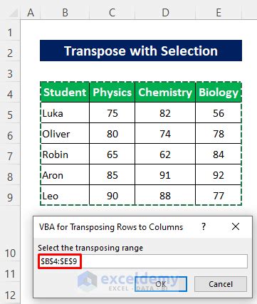 Excel VBA Transpose Range Macro