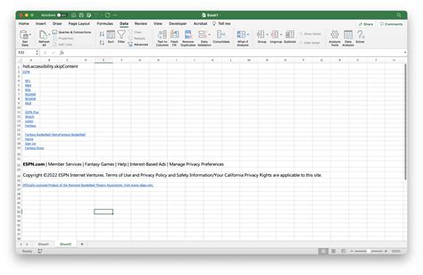 Excel Web Query for ESPN Fantasy