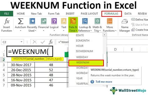 Excel week calculation formula