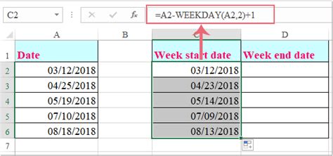 Excel week start date settings