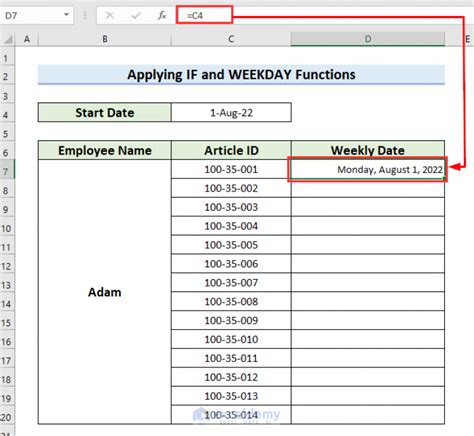 Excel week start date formulas