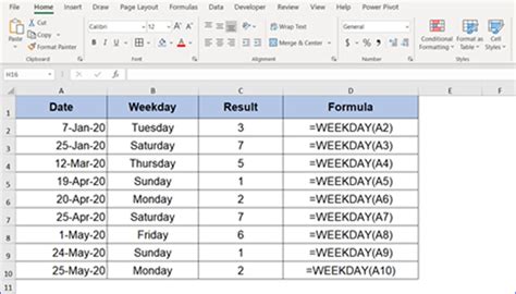 Excel week start date options