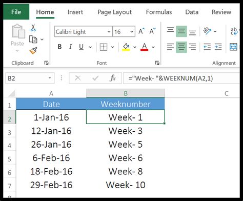 Excel week start date WEEKNUM function