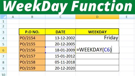 Excel WEEKDAY calculation