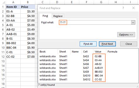 Excel Wildcard Search Example 6