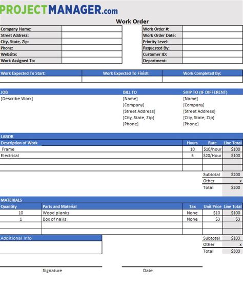 Excel Work Order Template 4