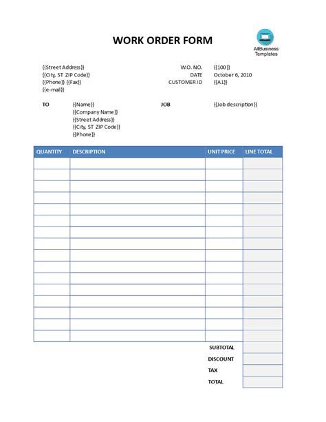 Excel Work Order Template 8