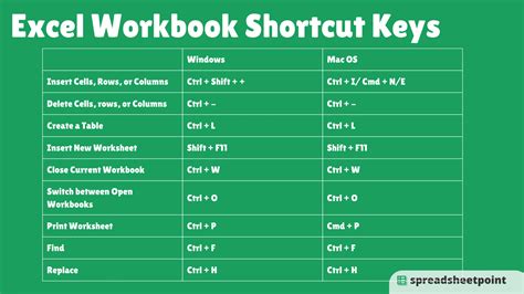 Excel Workbook Shortcuts