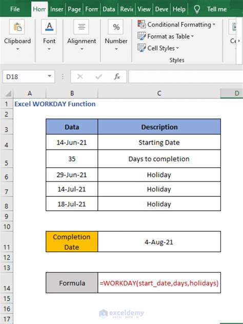 excel workday function usage