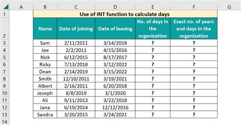 Excel Years of Service INT Function Example 8