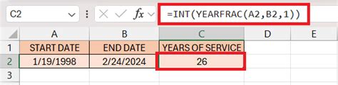 Excel Years of Service Start Date Example 10