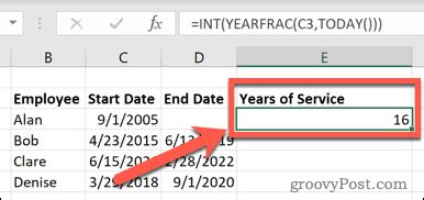 Excel Years of Service Template