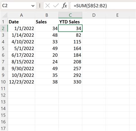 Excel YTD Calculation Example 6