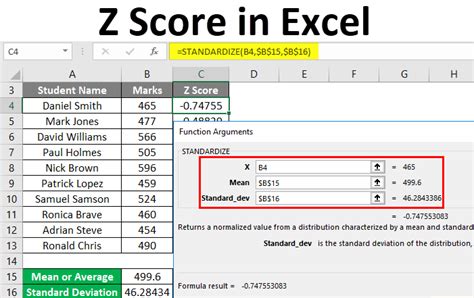 Excel Z Score Formula Help