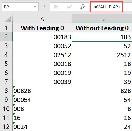 Excel Zero Removal Method