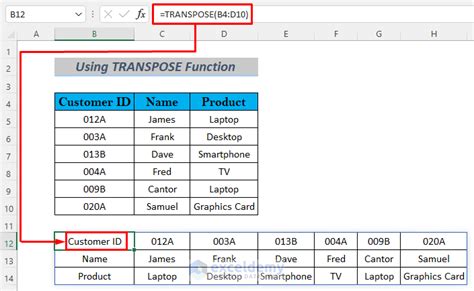 Excel Transpose Example