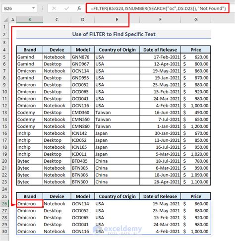 Example of filtering excess rows in Excel