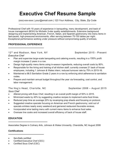 Executive Chef Resume Template