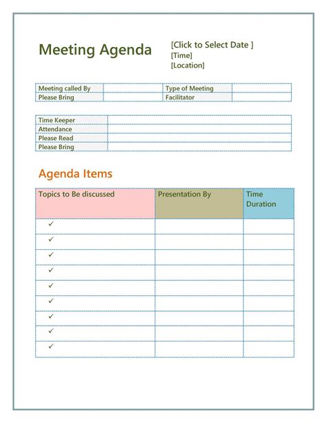 Executive Meeting Agenda Template