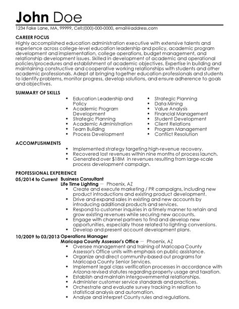 Executive resume template with education section example