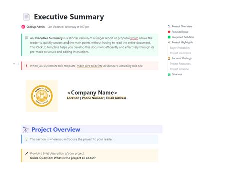 Features of Executive Summary Template