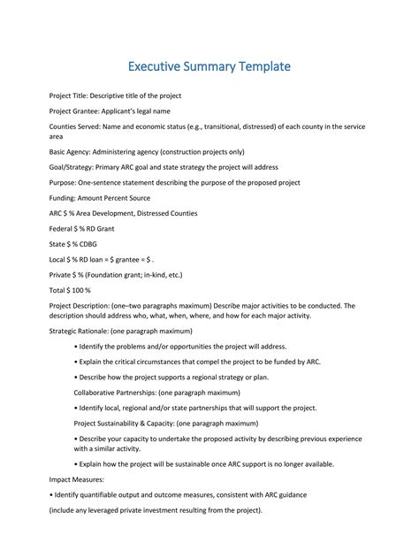 Format of Executive Summary Template