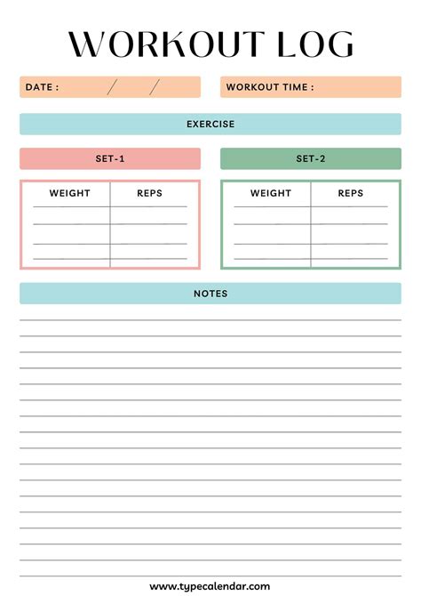 Exercise Log Template Example 2