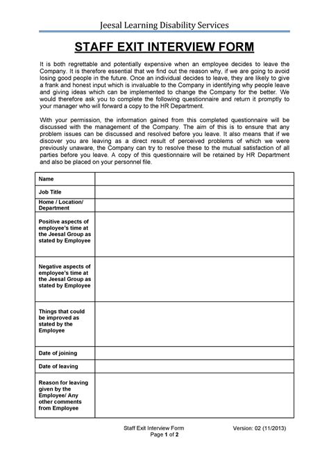 Sample Exit Interview Template