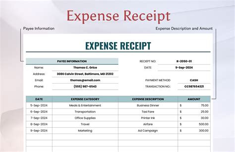 Expense receipt template in Microsoft Word