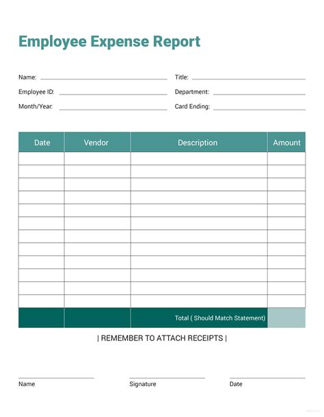 Example of an expense report template