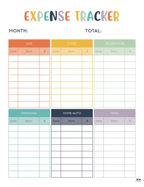 Expense Tracker Template Printables