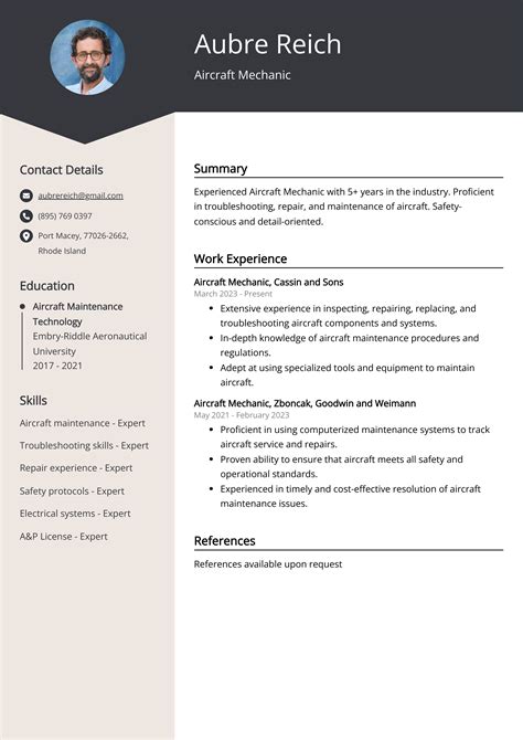 Experienced Aircraft Mechanic Resume Template