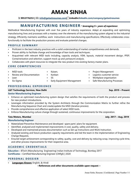 Experienced Manufacturing Resume