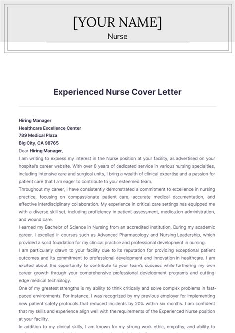 Experienced RN Cover Letter